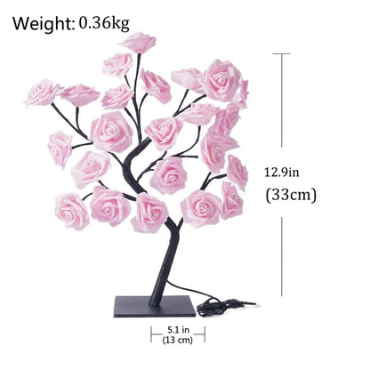 24 LED Maple Leaf Fairy Light Flower Tree Table Lamp Rose Night Light Gifts for Wedding Party Autumn Halloween Decoration