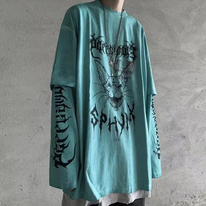 Emo Men Gothic Korean Unisex Streetwear Japan Halloween T Shirt Tshirt Harajuku Tops Tees Long Sleeve Fairy Grunge Alt Clothes