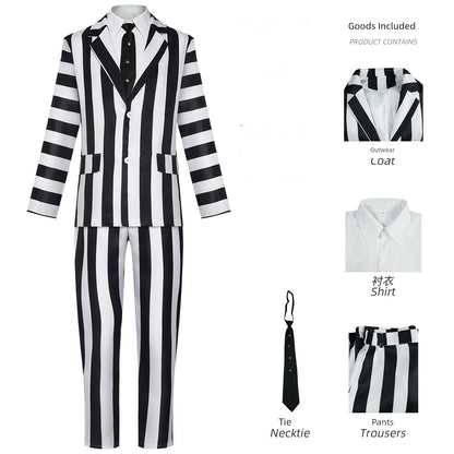 Halloween Costume Red Black and White Stripes Suit Beetlejuice 2 Beetlejuice Cosplay Clothes