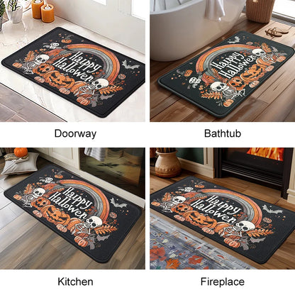 1pc Halloween Floor Mat Non-slip Anti-fouling Kitchen Mats Pumpkin Skeleton Party Decoration Floor Rug Absorbent Bathroom Mat