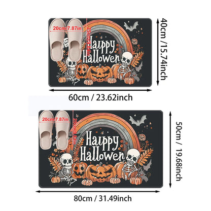 1pc Halloween Floor Mat Non-slip Anti-fouling Kitchen Mats Pumpkin Skeleton Party Decoration Floor Rug Absorbent Bathroom Mat