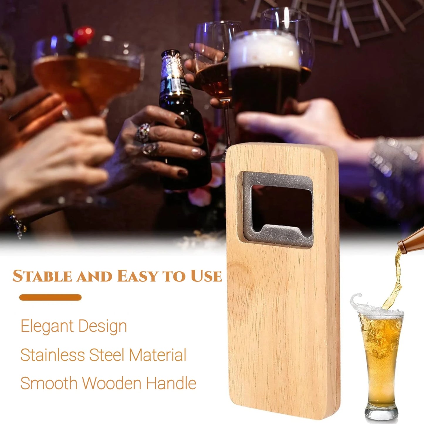 Wood Beer Bottle Opener with Wooden Handle, Corkscrew Steel Square Openers, Bar Kitchen Accessories, Party Gift, 10 Pcs, 50Pcs