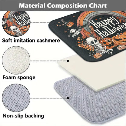 1pc Halloween Floor Mat Non-slip Anti-fouling Kitchen Mats Pumpkin Skeleton Party Decoration Floor Rug Absorbent Bathroom Mat