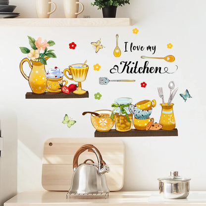 English Kitchen Bee Butterfly Cartoon Wall Sticker Classic Background Wall Living Room Kitchen Home Decor Wall Sticker 30*60cm