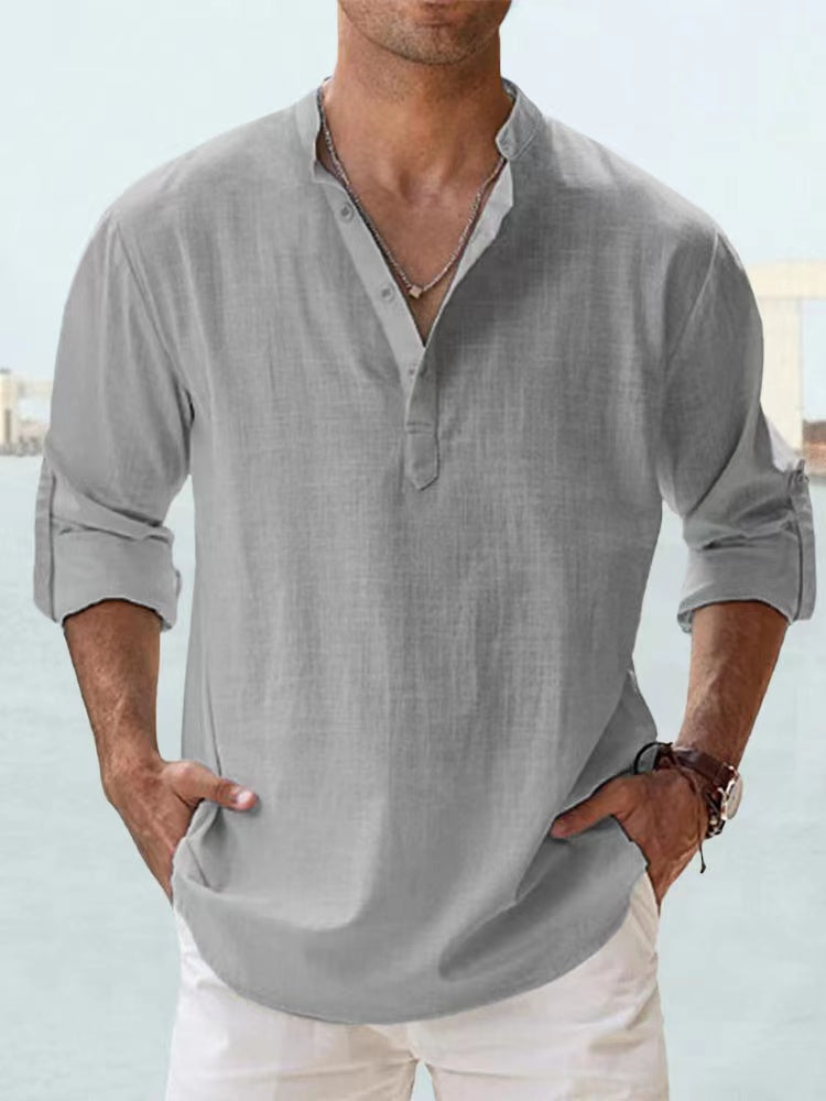 New Cotton Linen Shirts for Men Casual Shirts Lightweight Long Sleeve Henley Beach Shirts Hawaiian T Shirts for Men