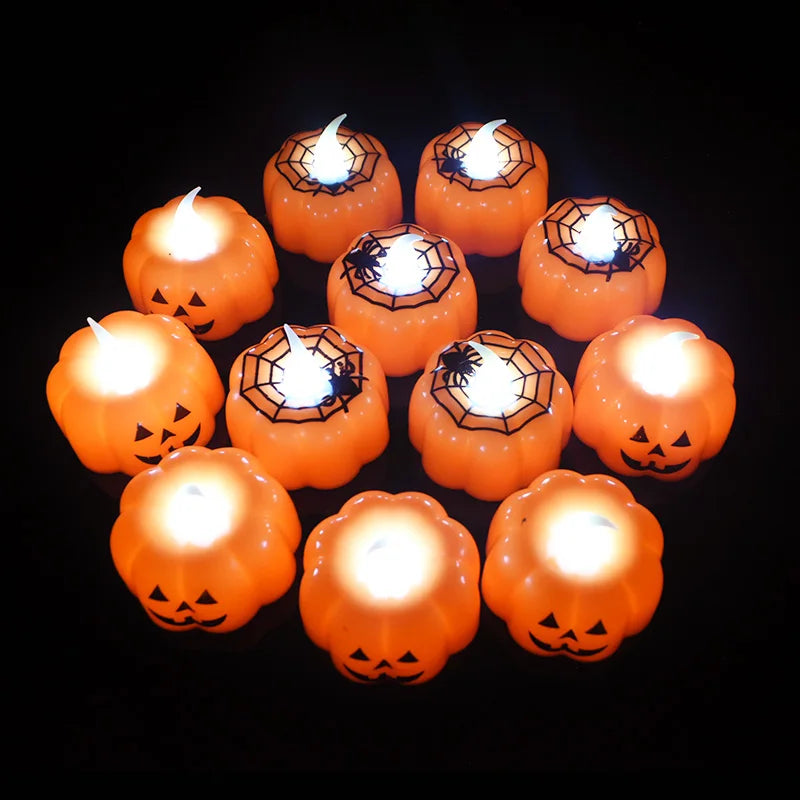 6pcs LED Pumpkin Light Halloween 2 styles Decorations Ornaments Flickering Flameless Nigh Lamp Holloween Party Decoration Supply