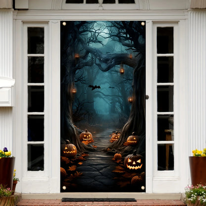 Spooky Halloween Door Banner, Pumpkin & Bat Design, Outdoor Decoration For Home ,Garden, Ideal For Party ,Photo Backdrop