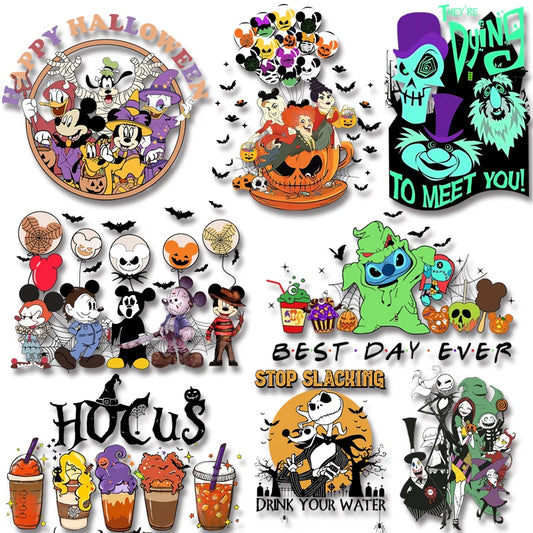 Halloween Disney Characters Mickey Minnie Milk Tea Cup Beverage Iron On Transfer on Jackets Bags Socks Pillow Clothes Appliques