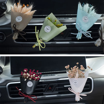 Creativity Dried Flowers Bouquet Car Perfume Air Vent Clip Mini Bouquet Eternal Flower Car Accessories Interior Woman Ornament