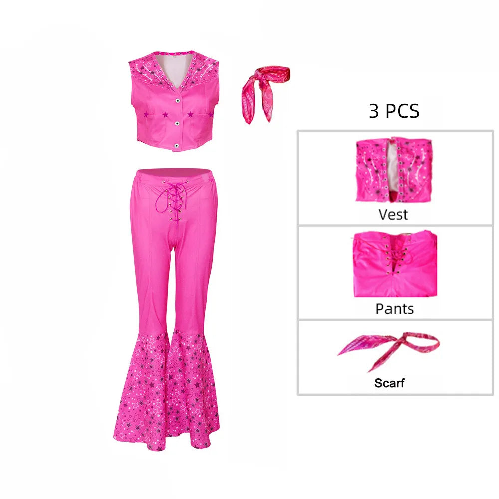 2024 New Movie Barbi Girls Boys Costume Cosplay Clothes Children Pink Halloween Carnival Kids Party Wear For 2-10 Years