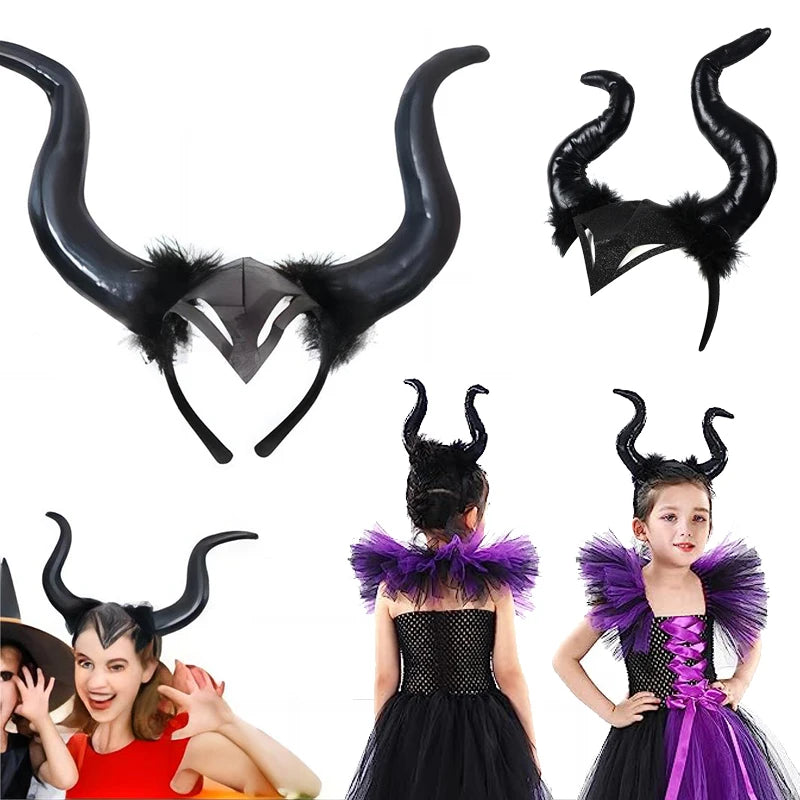 Black Halloween Cosplay Witch Horn Headband Headwear Party Christmas Party Holloween Cosplay Costume Magic Headbands Accessoires