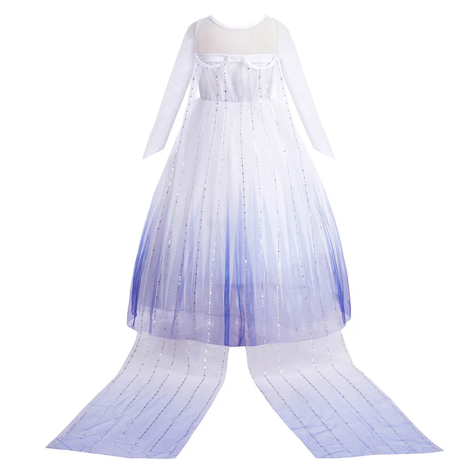 Disney Kids Frozen Birthday Party Princess Dress White Elsa Sequined Mesh Vestidos Halloween Cosplay Snow Queen Carnival Costume