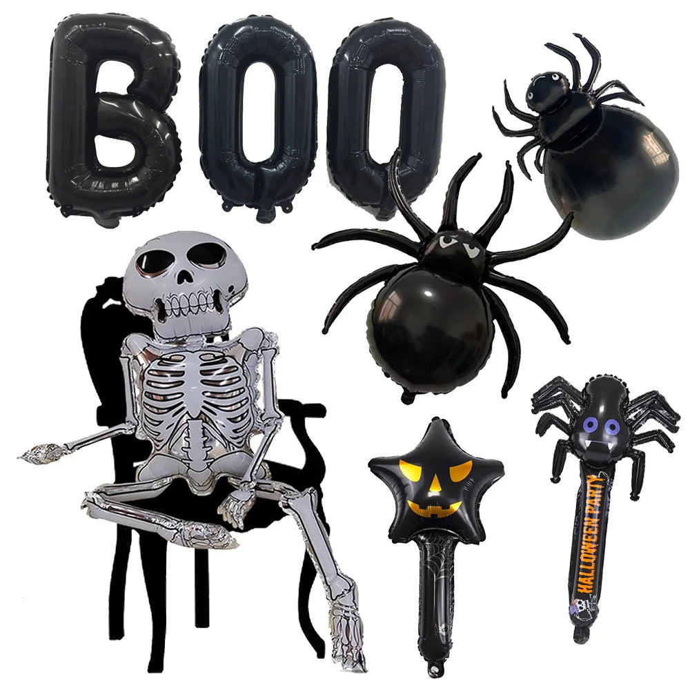 Halloween Decorations Supplies Fake Spider Skeleton Inflatable Stick Letter Balloons Scary Party Scene Decoration Terror Props