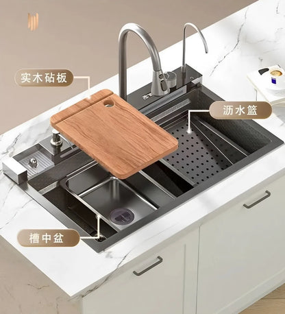 Kitchen sink, waterfall faucet, large single sink, 304 stainless steel sink, manufacturer's lowest direct selling price