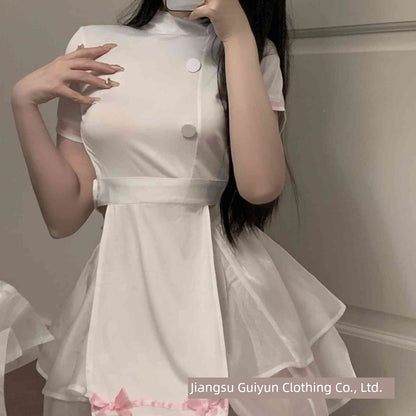 New Sexy Open Back Nurse Uniform Maid Halloween Cosplay Cos Suit Cut Out Nightdress