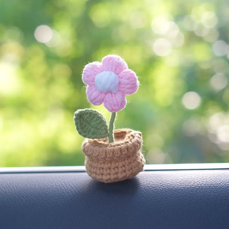 Creative Mini Flower Bouquet Potted Hand Woven Car Ornaments Auto Interior Center Console Dashboard Decoration Car Accessories