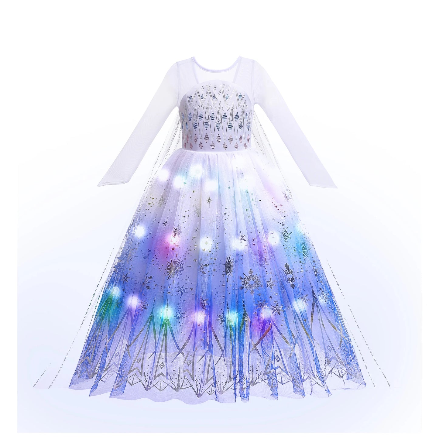 Disney 2024 Evening Party Girls LED Lights Frozen Elsa Anna Princess Ariel Dress Coslplay Halloween Luminous Prom Gowns