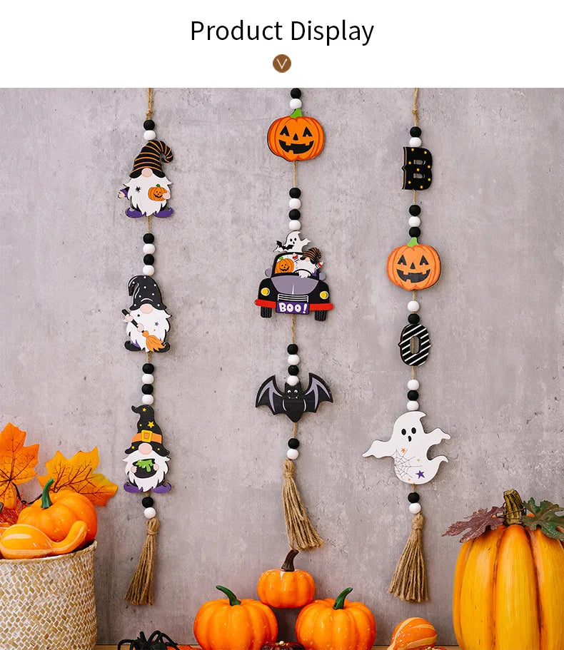 Halloween Wooden Decorations Pumpkin Bat Ghost Faceless Doll Pendant Wall Decor Halloween Horror Props Home Decor Trick or Treat