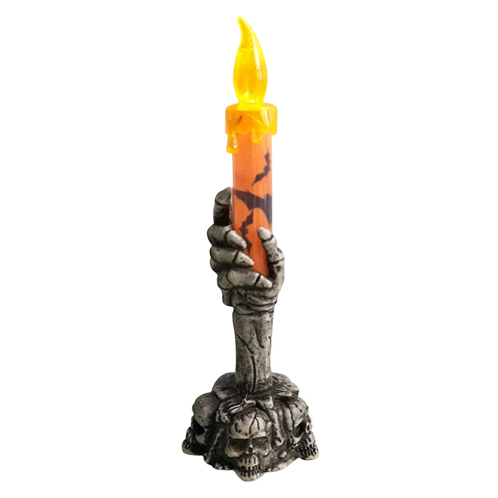 10-1PCS Skull Ghost Holding Candle Lamp Holloween Decoration Gothic Candle Lamp Scary Skeleton Ghost Holding Candles Ornaments