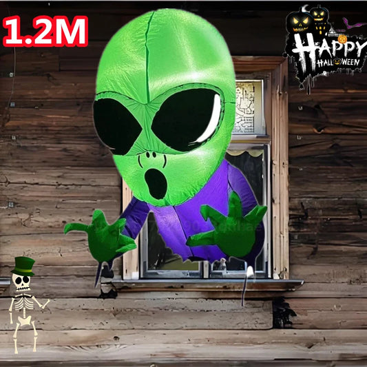 1.2M Halloween Inflatable Green Headed Ghost Model Built-in LED Lights Model Festival Outdoor Ornament Party Garden Decor Prop