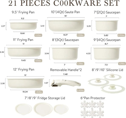 11pcs Pots and Pans Set, Nonstick Cookware Sets Detachable Handle, Induction RV Kitchen Set Removable Handle