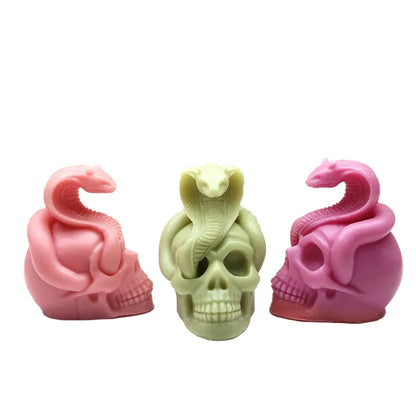 Halloween Snake Skull Candle Silicone Molds 3D Skull Snake Shape Crafts Gypsum Resin Decoration Art Mold 2024 Halloween Gift