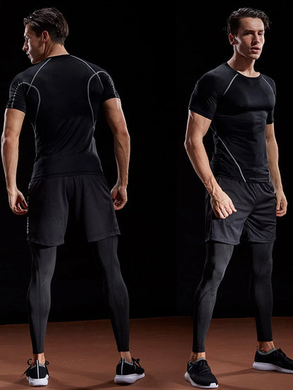 2023 Compression T Shirt Men Summer Sportswear Running T-shirt Elastic Quick Dry Sport Tops Tee Athletic Gym Workout Shirts Men