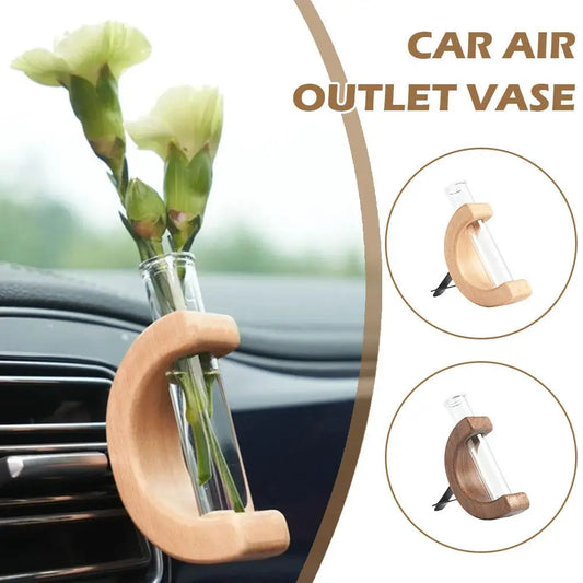 Car Vent Test Tube Solid Wood Vase Floral Container Decor Car Bouquet Flower Flower Air Decor Accessories Vase Mini Freshen B0A8