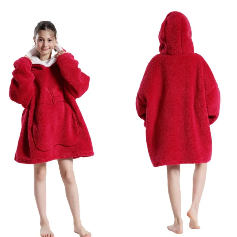 2024 Super Long Flannel Blanket with Sleeves Winter Blanket Hoodie Oversized Pullover FleeceSweatshirts TV Blanket Women Men