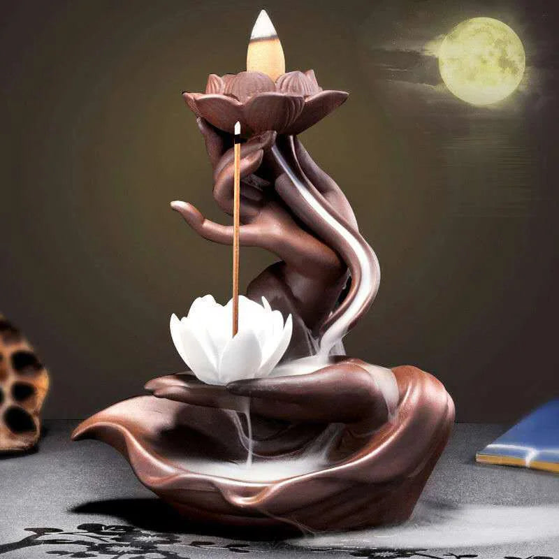 Backflow Incense Burner Ceramic Purple Sand Incense Stove Zen Buddhist Hand Incense Stick Holder Home Office Decoration Ornament