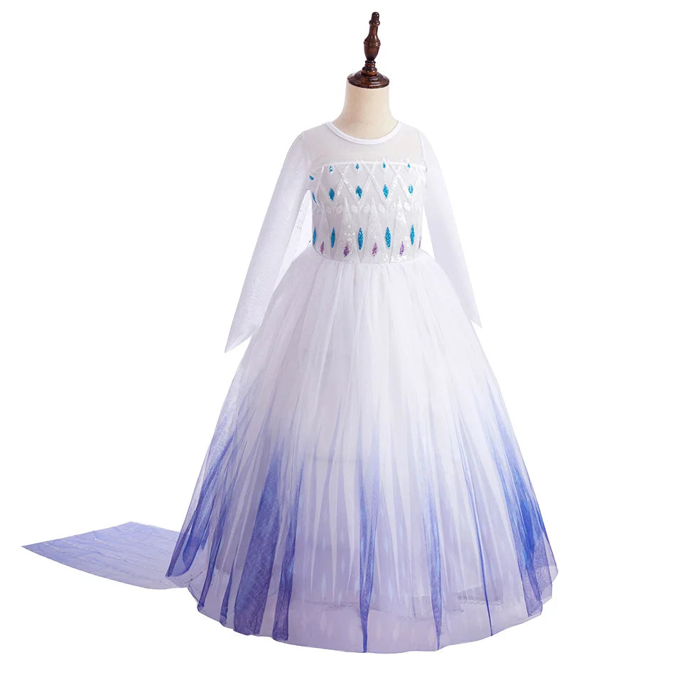 Disney Kids Frozen Birthday Party Princess Dress White Elsa Sequined Mesh Vestidos Halloween Cosplay Snow Queen Carnival Costume