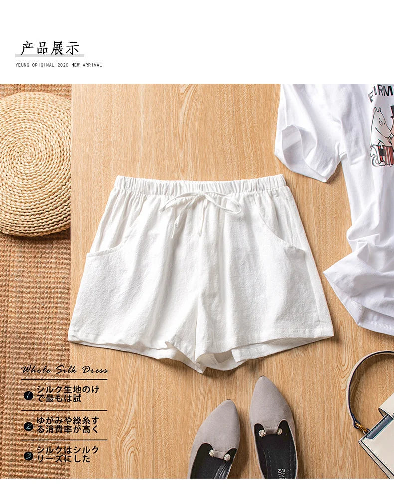 Casual Linen Shorts Women Gym Workout Shorts Cotton Short Pants High Waisted Black Ladies Short Femme Women Shorts Sport Femme