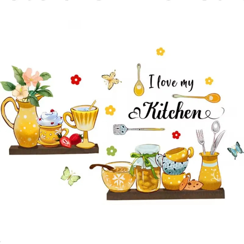 English Kitchen Bee Butterfly Cartoon Wall Sticker Classic Background Wall Living Room Kitchen Home Decor Wall Sticker 30*60cm