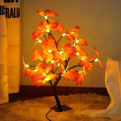 24 LED Maple Leaf Fairy Light Flower Tree Table Lamp Rose Night Light Gifts for Wedding Party Autumn Halloween Decoration