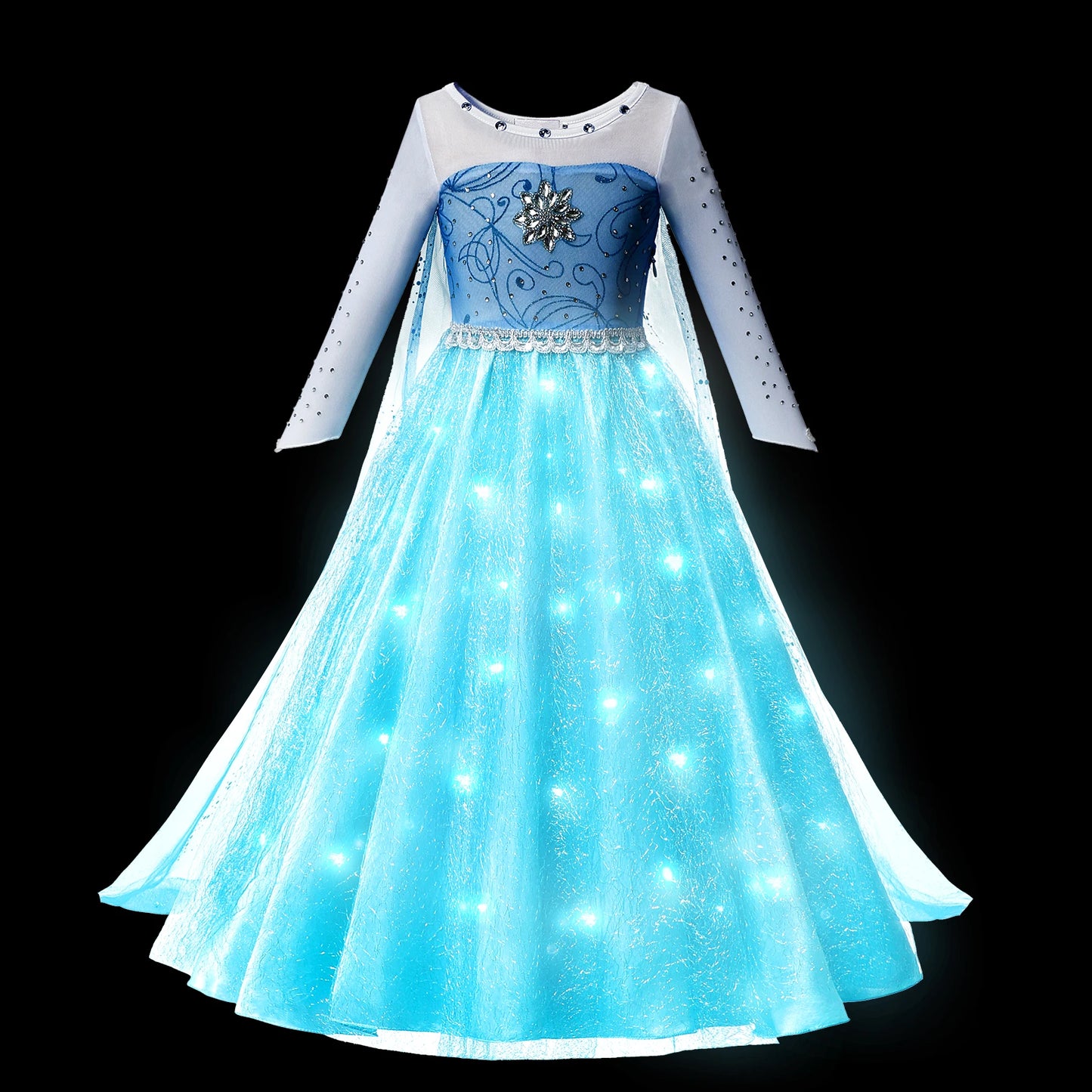 Disney 2024 Evening Party Girls LED Lights Frozen Elsa Anna Princess Ariel Dress Coslplay Halloween Luminous Prom Gowns