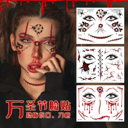 1PCS Halloween Fun Disposable Facial Tattoo Sticker Bite Mark Fake Scab Blood Neck Creative Non Toxic Temporary Makeup Sticker