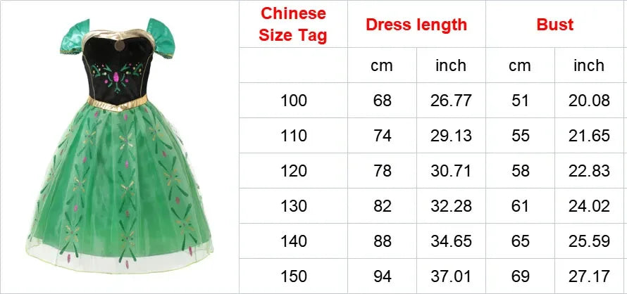 Disney Anna Dress for Girls Frozen 2 Princess Costumes Kids Cosplay Dress Up Birthday Party Halloween Christmas Outfits