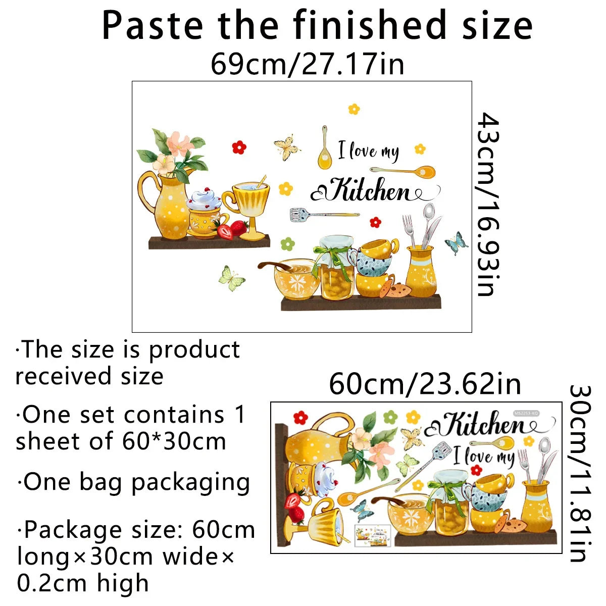 English Kitchen Bee Butterfly Cartoon Wall Sticker Classic Background Wall Living Room Kitchen Home Decor Wall Sticker 30*60cm