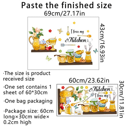 English Kitchen Bee Butterfly Cartoon Wall Sticker Classic Background Wall Living Room Kitchen Home Decor Wall Sticker 30*60cm