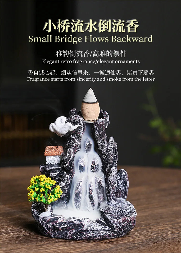 Resin landscape waterfall aromatherapy stove ornaments creative home interior Zen backflow incense stove decorations