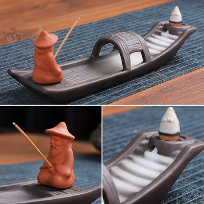 Backflow Incense Burner Ceramic Purple Sand Incense Stove Zen Buddhist Hand Incense Stick Holder Home Office Decoration Ornament