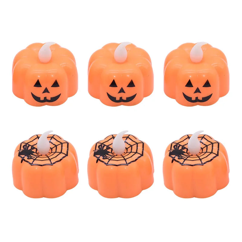 6pcs LED Pumpkin Light Halloween 2 styles Decorations Ornaments Flickering Flameless Nigh Lamp Holloween Party Decoration Supply