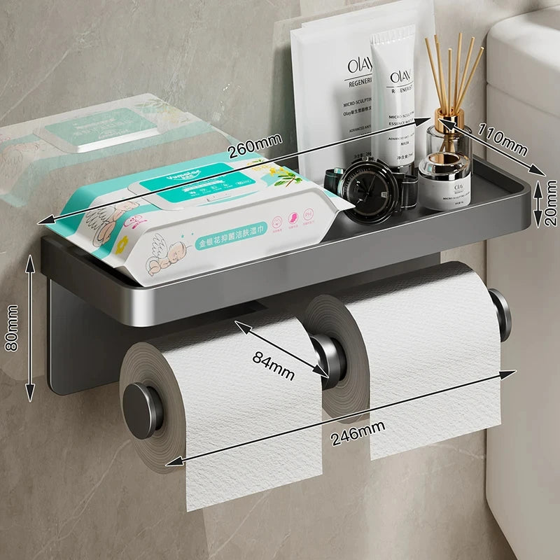 LargeToilet Toilet Paper Holder Wall Mounted Paper Roll Holder With Storage Tray Mobile Phone Holder Bathroom Accessories