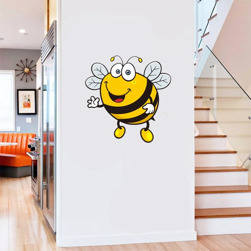 Tri koshki RC077 Cute Little Cartoon Flying Bee Child Wall Sticker Waterproof Decal Home Decoration Kids Room Door Toile Kitchen