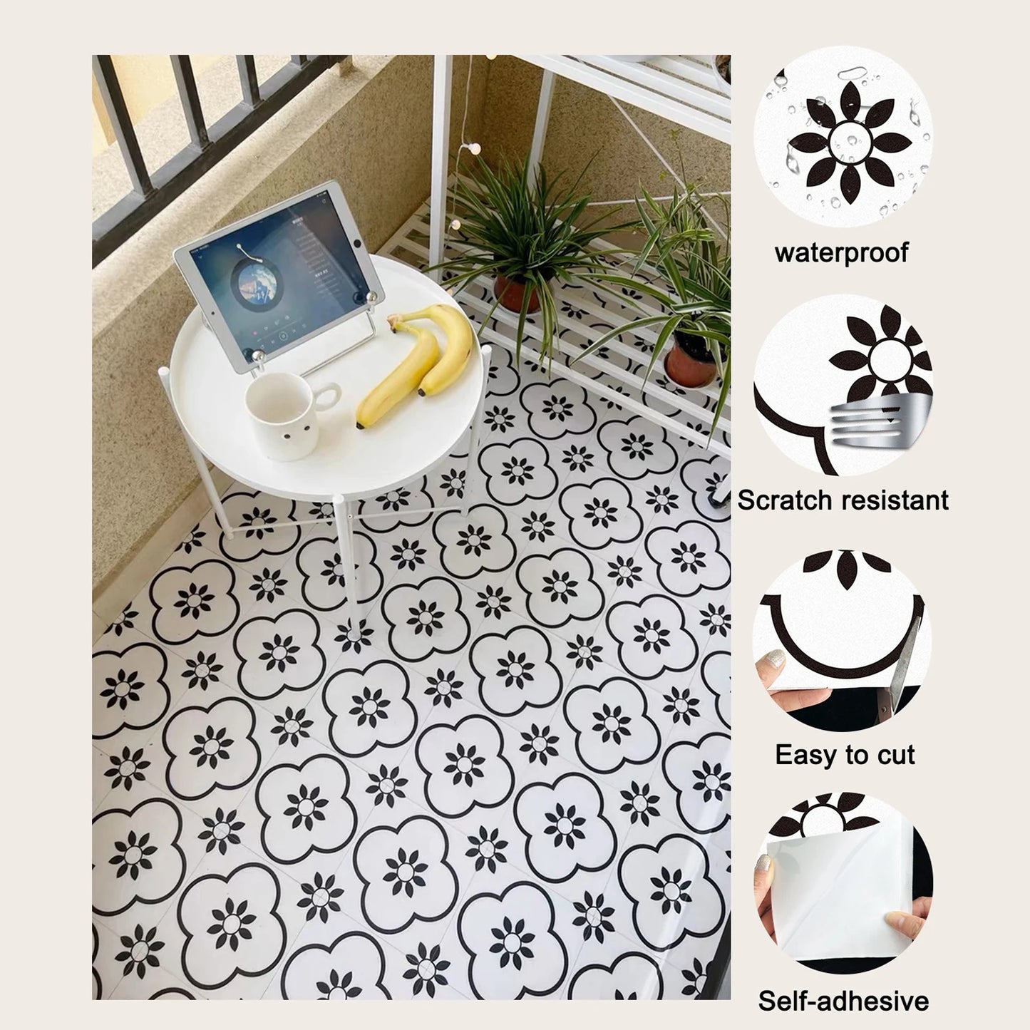 Kitchen&Bathroom Floor Tiles 20x20 cm Peel and Stick Waterproof Wall & floor Stickers Anti-slip for Home Decor