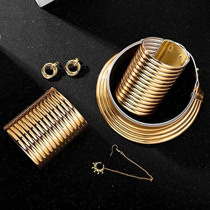 Liffly African Necklace Jewelry Sets Exaggerated Choker Necklaces Two-hand Bracelet Women Wedding Party Set Jewellery Halloween