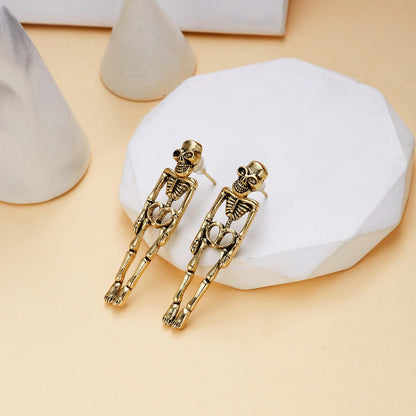 Trendy Halloween Skeleton Dangle Earrings For Women Vintage Punk Gothic Skull Black Cat Goth Earring Party Funny Jewelry Gifts