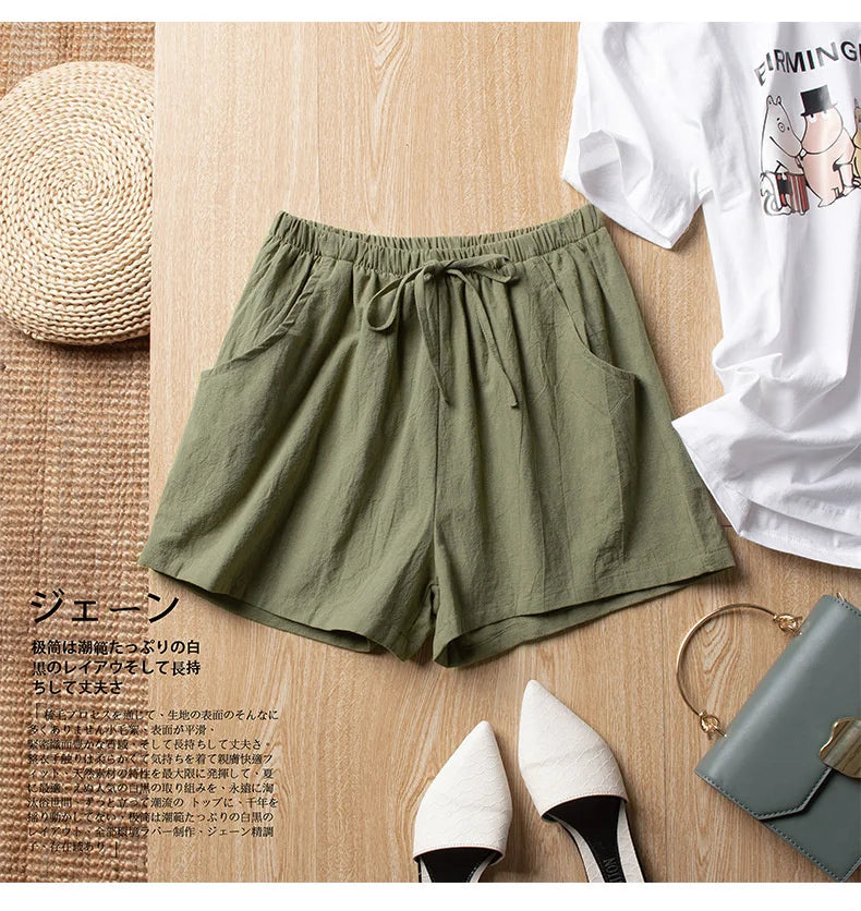 Casual Linen Shorts Women Gym Workout Shorts Cotton Short Pants High Waisted Black Ladies Short Femme Women Shorts Sport Femme