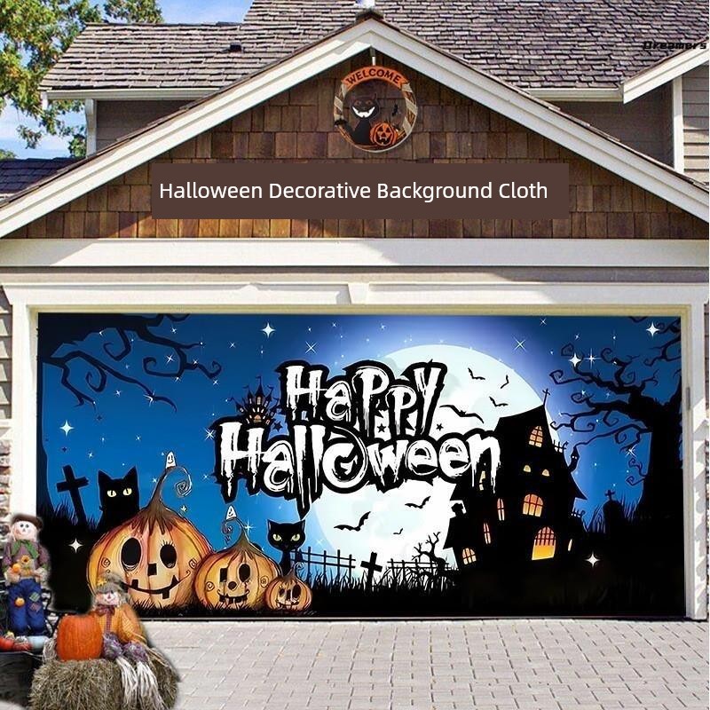 Halloween Pumpkin Garage Door Background Fabric