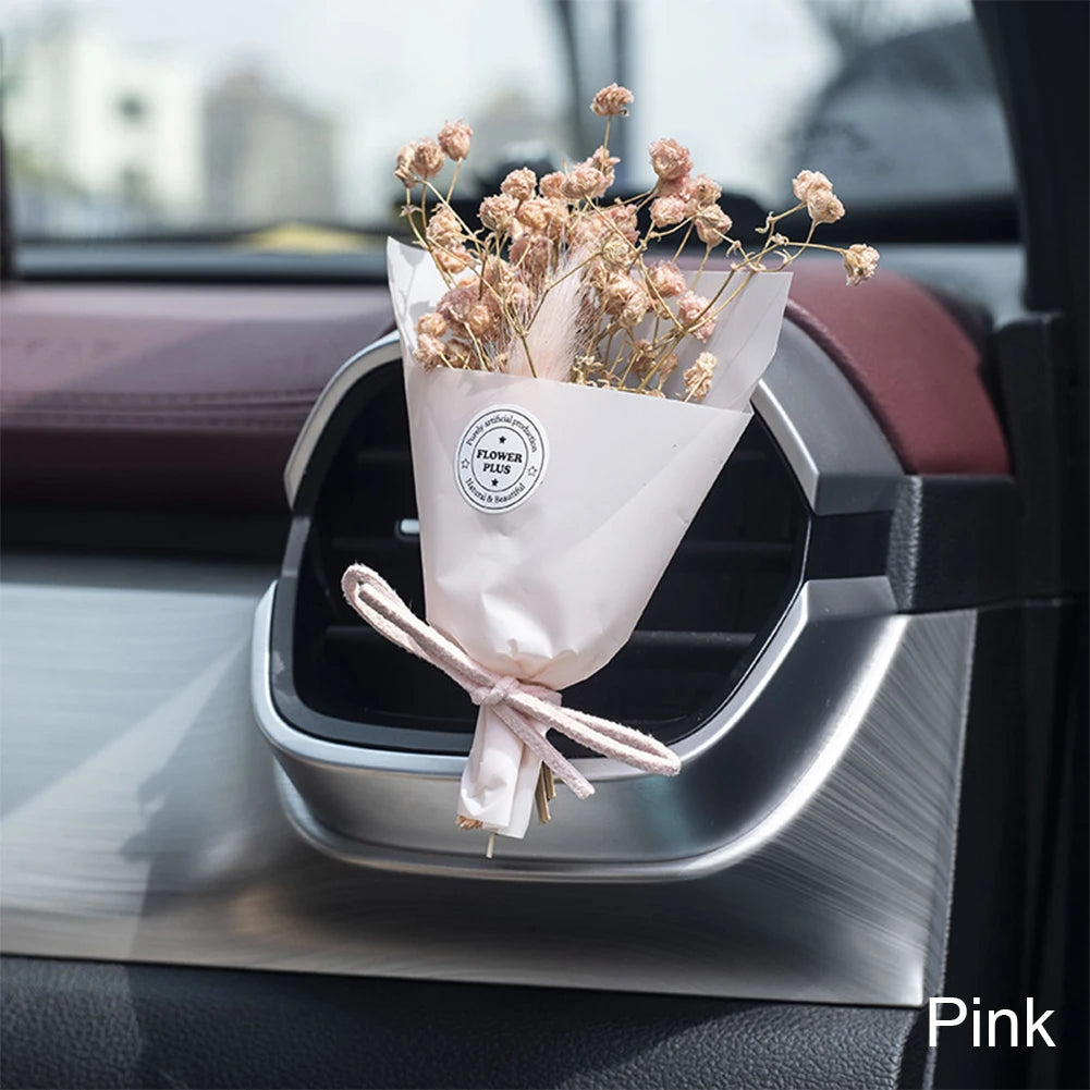 Creativity Dried Flowers Bouquet Car Perfume Air Vent Clip Mini Bouquet Eternal Flower Car Accessories Interior Woman Ornament